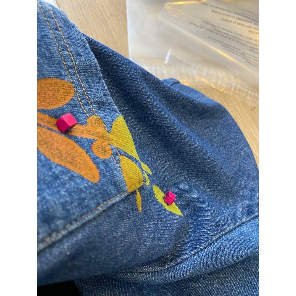 Vintage Saint Germain Paris Top Blue Size XL Denim Hand Painted Boho Art to Wear - Picture 12 of 14